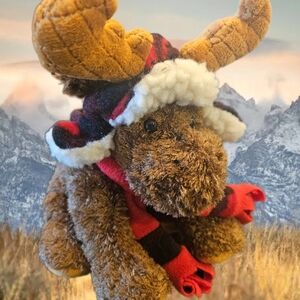 Plush Moose Toy with Scarf and Hat